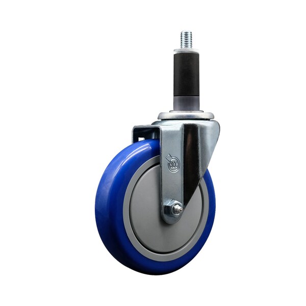 5'' SS Blue Poly Wheel Swivel 1-1/8'' Expanding Stem Caster